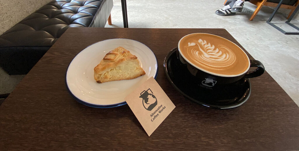 Alternative Coffee Works - scone and latte